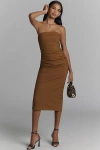 By Anthropologie The Soleil Slim Strapless Ruched Dress: Magic Fabric Edition In Gold