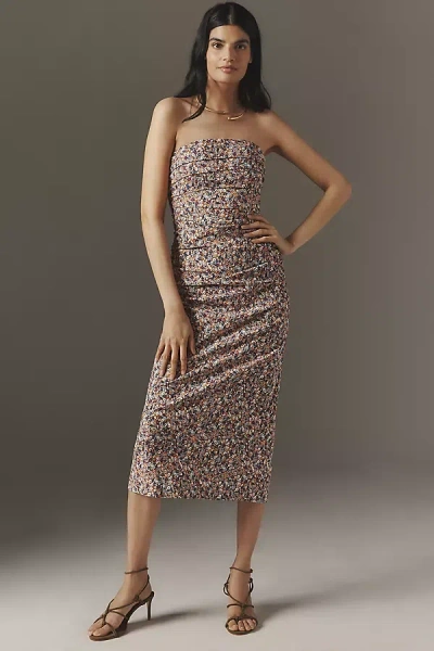 By Anthropologie Strapless Ruched Slim Dress In Purple