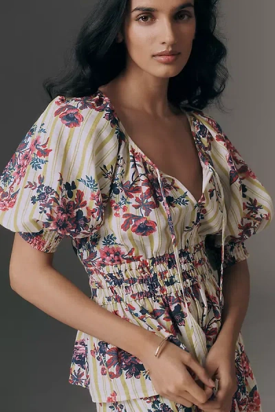 By Anthropologie The Somerset Puff Sleeve Blouse In Neutral