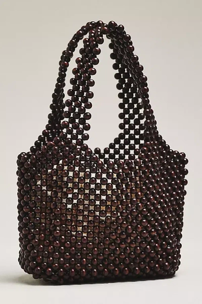 By Anthropologie The Sonia Wood Bead Mini Slouchy Tote Bag In Brown