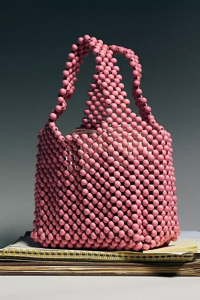 By Anthropologie The Sonia Wood Bead Mini Slouchy Tote Bag In Pink