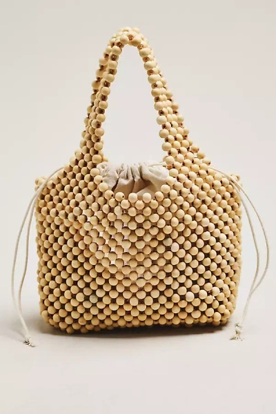 By Anthropologie The Sonia Wood Bead Mini Slouchy Tote Bag In Sand