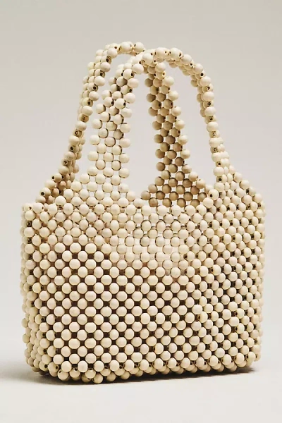 By Anthropologie The Sonia Wood Bead Mini Slouchy Tote Bag In White