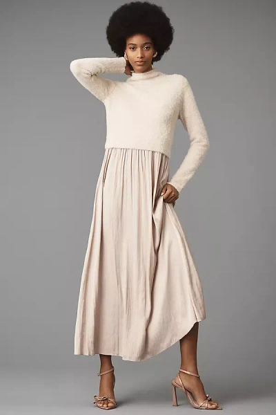 By Anthropologie The Thea Long-sleeve Eyelash Twofer Sweater Dress In Multicolor