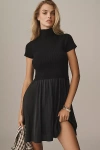By Anthropologie The Thea Short Sleeve Twofer Mini Dress In Black