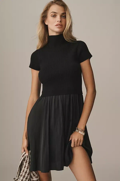 By Anthropologie The Thea Short Sleeve Twofer Mini Dress In Black