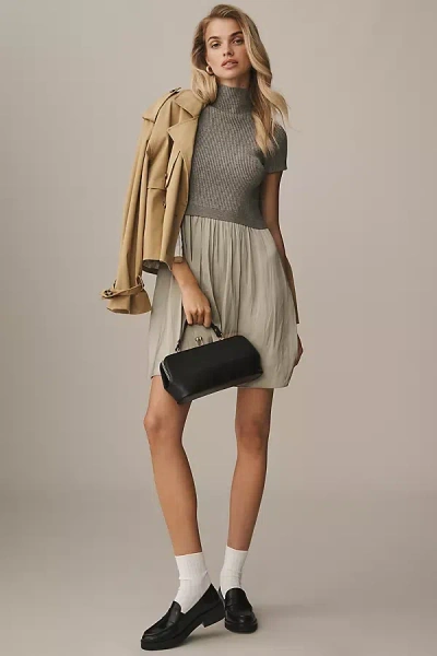 By Anthropologie The Thea Short Sleeve Twofer Mini Dress In Gray