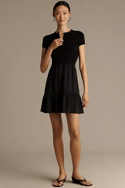 By Anthropologie The Thea Twofer Cardigan Mini Dress In Black