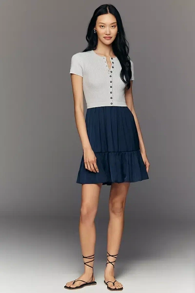 By Anthropologie The Thea Twofer Cardigan Mini Dress In Gray