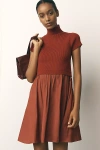By Anthropologie Short-sleeve Mock-neck Mockable Mini Jumper Dress In Red