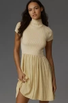 By Anthropologie The Thea Twofer Sweater Dress: Short-sleeve Mini Edition In Yellow