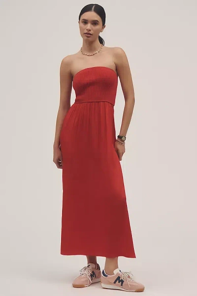 By Anthropologie The Thea Twofer Sweater Dress: Strapless Edition In Red