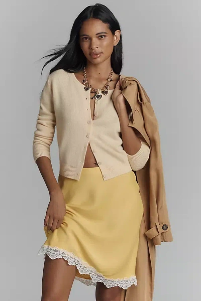 By Anthropologie The Tilda Knee-length Slip Skirt: Lace Trim Edition In Yellow