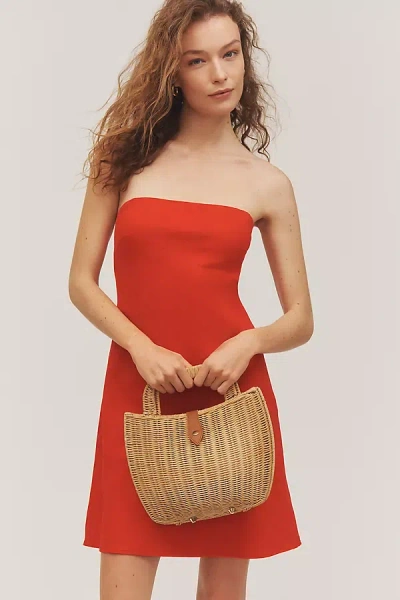 By Anthropologie The Tilda Linen Blend Dress: Mini Edition In Red
