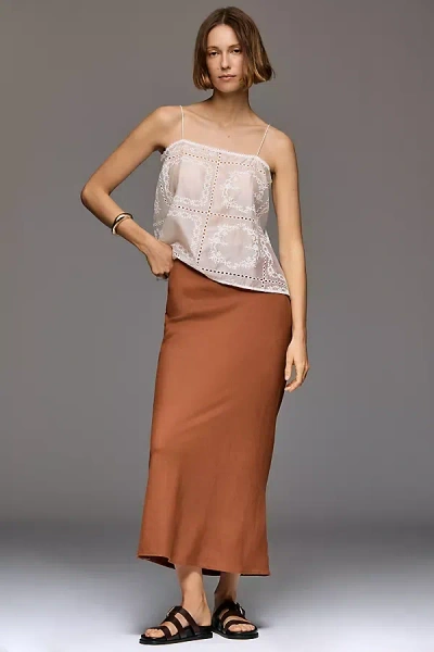 By Anthropologie The Tilda Maxi Slip Skirt: Linen Edition In Brown