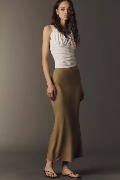By Anthropologie The Tilda Maxi Slip Skirt: Linen Edition In Brown