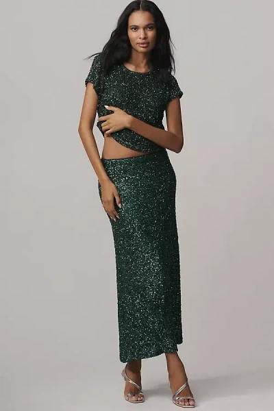 By Anthropologie The Tilda Maxi Slip Skirt: Sequin Edition In Green
