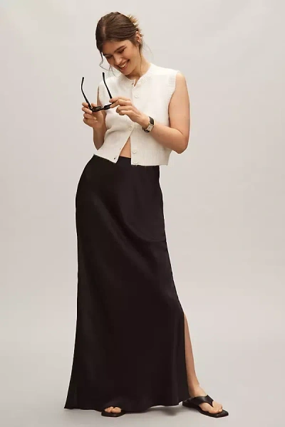 By Anthropologie The Tilda Maxi Slip Skirt: Side-slit Edition In Black