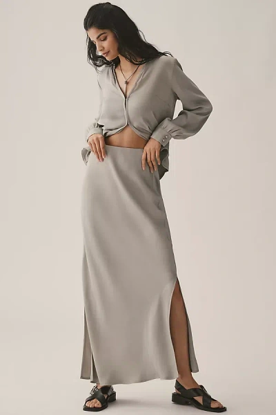 By Anthropologie The Tilda Maxi Slip Skirt: Side-slit Edition In Green