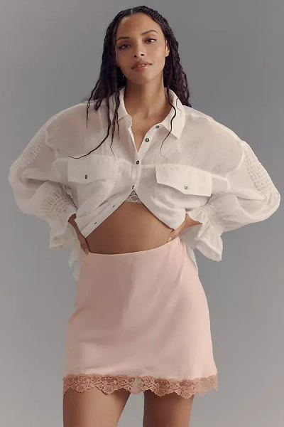 By Anthropologie The Tilda Mini Slip Skirt: Lace Trim Edition In Pink