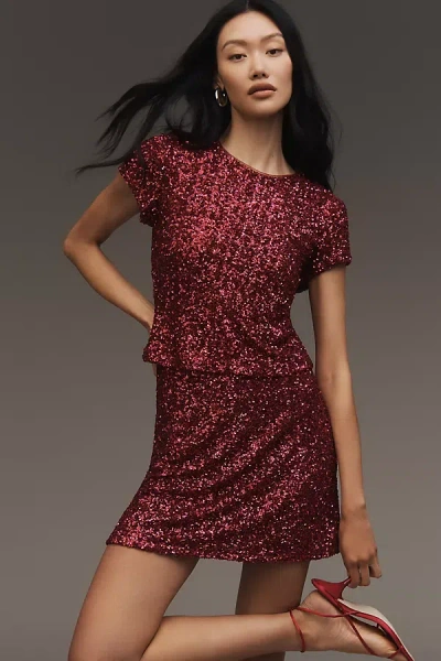 By Anthropologie The Tilda Sequin Mini Slip Skirt In Burgundy