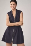 By Anthropologie The Tommie Cap-sleeve Smocked Front-zip Shirt Dress: Linen Mini Edition