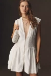 By Anthropologie The Tommie Cap-sleeve Smocked Front-zip Shirt Dress: Linen Mini Edition In White