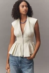 By Anthropologie The Tommie Cap-sleeve Smocked Front-zip Shirt Dress: Mini Edition Top