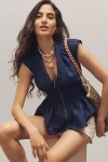 By Anthropologie The Tommie Cap-sleeve Smocked Front-zip Shirt Dress: Mini Edition Top
