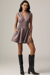 By Anthropologie The Tommie Faux-leather Front-zip Mini Shirt Dress In Purple