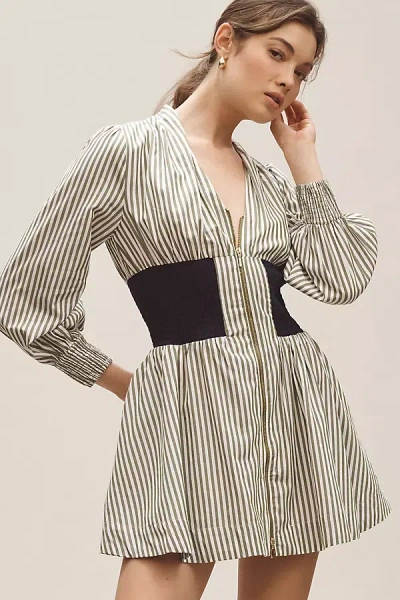 By Anthropologie The Tommie Smocked Front-zip Shirt Dress: Long-sleeve Mini Edition In Multicolor