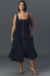 By Anthropologie The Tommie Smocked Front-zip Shirt Dress: Sleeveless Scoop-neck Edition In Black