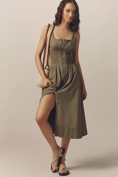 By Anthropologie The Tommie Smocked Front-zip Shirt Dress: Sleeveless Scoop-neck Edition