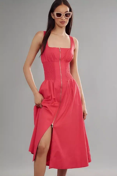 By Anthropologie The Tommie Sleeveless Scoop-neck Front-zip Midi Dress In Red