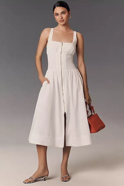 By Anthropologie The Tommie Smocked Front-zip Shirt Dress: Sleeveless Scoop-neck Edition In White