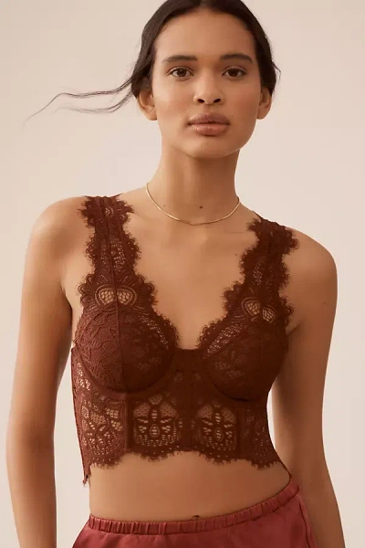 By Anthropologie The Viviette Lace Corset Top In Brown