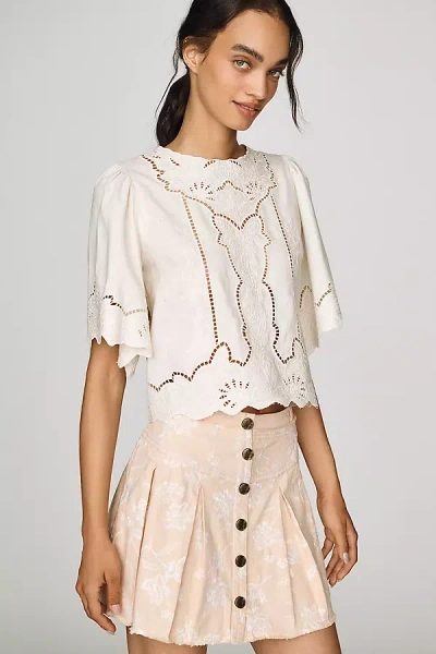 By Anthropologie The Washed Embroidered Mini Skirt In White