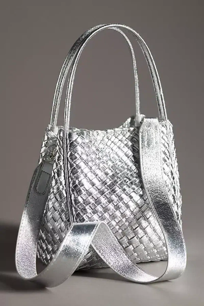 By Anthropologie The Woven Mini Hollace Tote In Silver