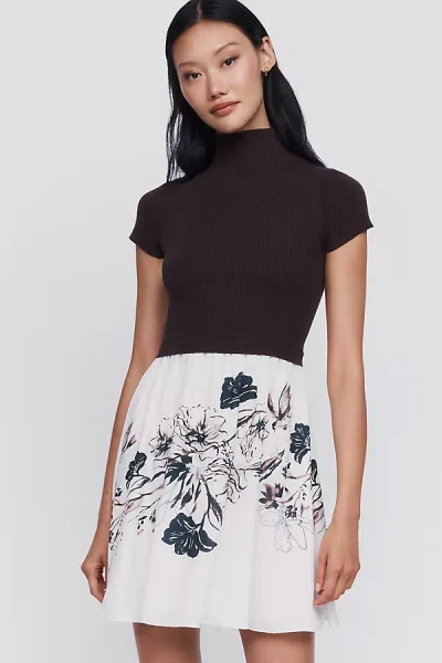 By Anthropologie Thea Short Sleeve Twofer Mini Dress In Brown