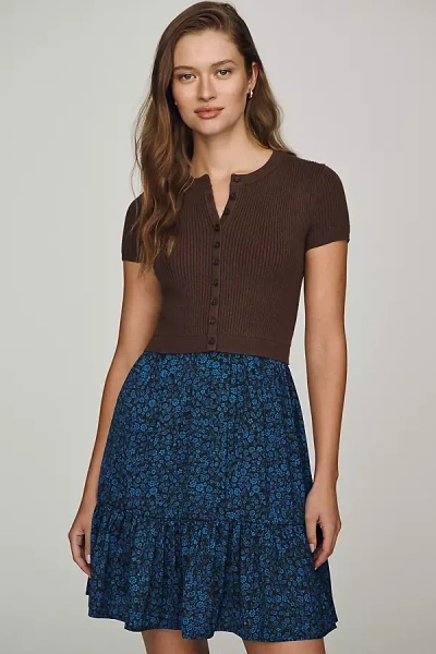 By Anthropologie Thea Twofer Cardigan Mini Dress In Brown