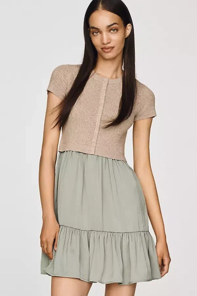 By Anthropologie Thea Twofer Cardigan Mini Dress In Green