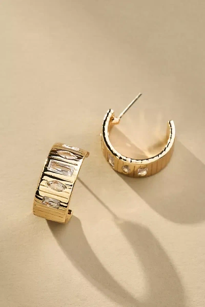 By Anthropologie Thick Crystal Hoop Earrings In Gold