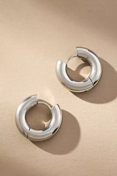 By Anthropologie Thick Puffy Hinged Huggie Hoop Earrings In Silver