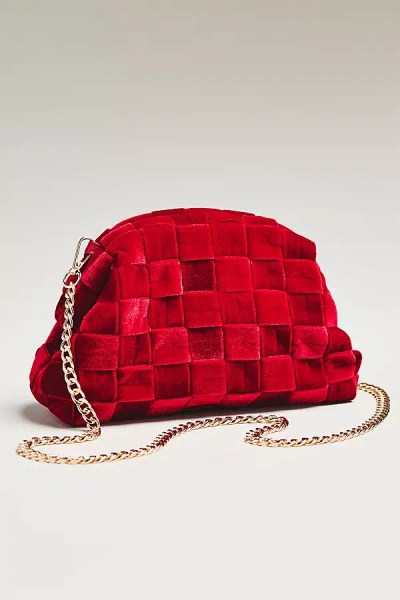 By Anthropologie Thick Velvet Woven Clutch In Red