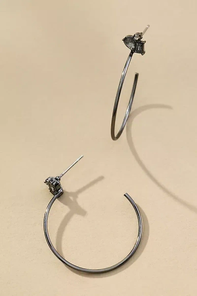 By Anthropologie Thin Crystal Hoop Earrings In Silver