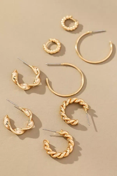 By Anthropologie Threader Hoop Earrings, Set Of 4 In Gold