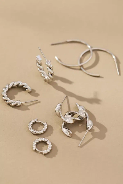 By Anthropologie Threader Hoop Earrings, Set Of 4 In Silver
