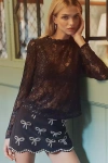 By Anthropologie Tie-back Lace Mock-neck Top In Black