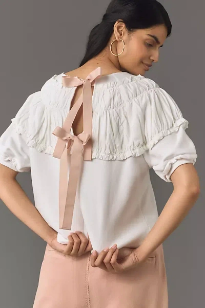 By Anthropologie Tie-back Ruched Blouse In White