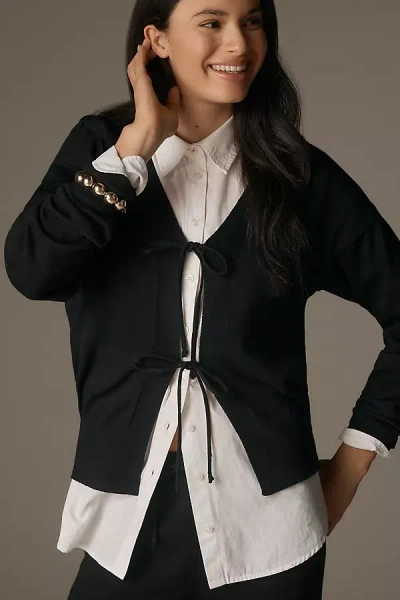 By Anthropologie Tie-front Cardigan Sweater In Black